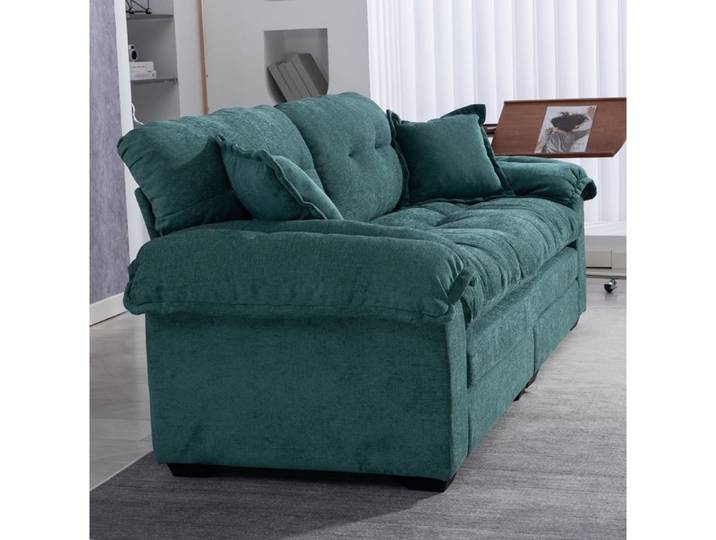Canapé 2 Places En Chenille Vert Canapé Fixe Droit FloraGrace Pour Salon Et Bureau À Monter Soi-Même 213 4x90 1x87 6cm