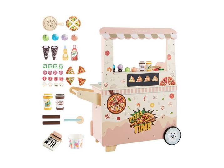 COSTWAY Kaufladen, Kinder Pizza Food Truck mit Eiscreme & Kassenapparat