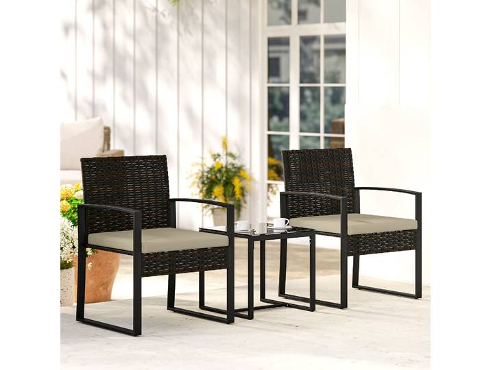 Outsunny Salon Jardin Résine Tressée 2 Pers Table Verre Marron