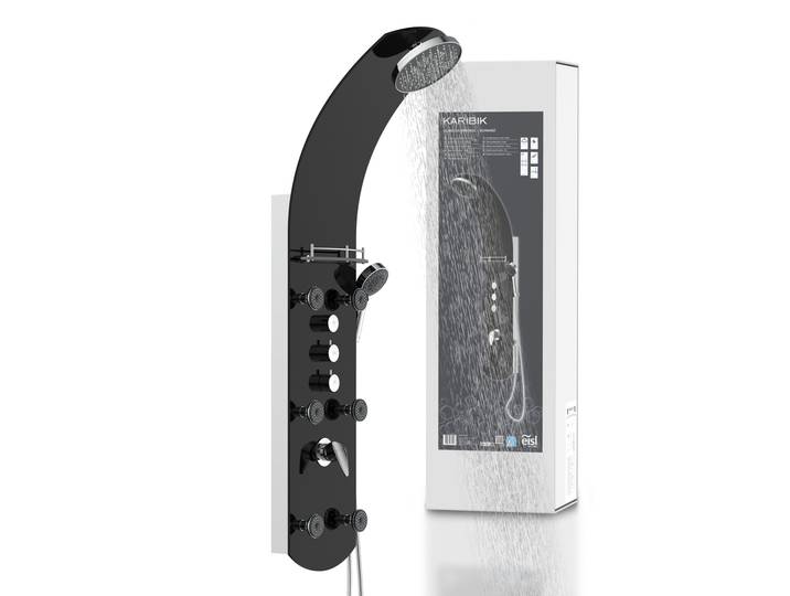 Duschsäule EISL KARIBIK , schwarz, H:140cm, Kunststoff, Metall, Brausegarnituren, Duschsäule, 6 Massagedüsen, Wellness Duschsystem mit Armatur und Regendusche