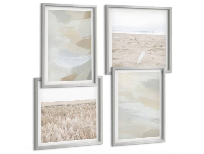 Tulup Bilder SET 4er Set - 50x50 cm & 40x60 cm Silberner Rahmen - Abstrakter Hintergrund mit feinen Strichen, Silberfarben, Kunststoff, Rechteckig, 50x50 cm, Fotografie, Bilder & Rahmen, Bilder