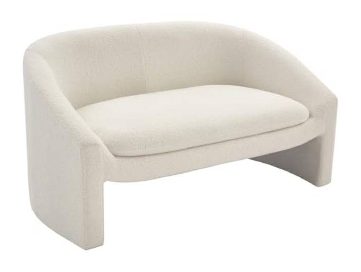 Vente-unique Sofa 2-Sitzer - Bouclé-Stoff - Weiß - OSSANA Weichheit des Frotteestoffs Abnehmbarer Sitzbezug