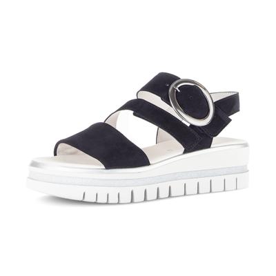 Keilsandalette GABOR, Damen, Gr. 43, schwarz (nachtblau), Ziegenveloursleder, Schuhe, Plateau, Riemchensandale mit Keilabsatz