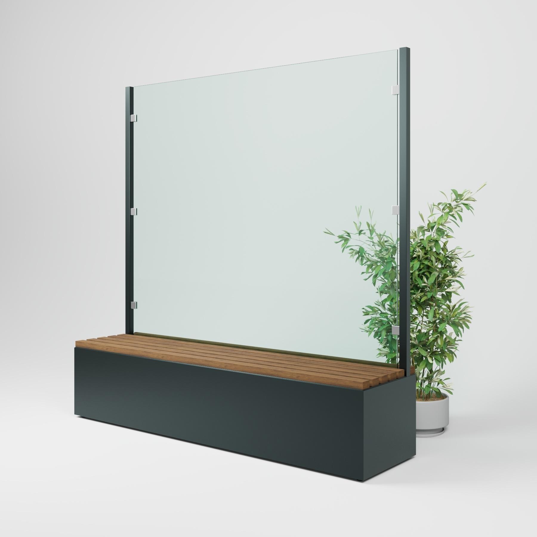 Windschutz Terrasse freistehend Capri Light | Gartenbank mit Sichtschutz, Stauraum & Pflanzkasten | klares ESG Glas | 185 cm