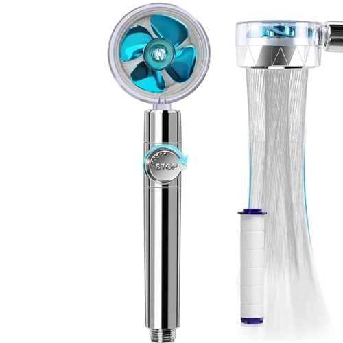 JJiaoLinin Hogedruk Douchekop met Handheld Turbo Ventilator en Filter, 360 graden Draaibaar, Blauw