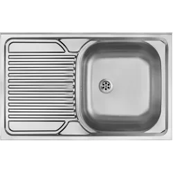 Spülbecken, 1-Becken-Spüle aus Stahl mit Abtropffläche auf der linken Seite - Auflage (Einbauspüle)