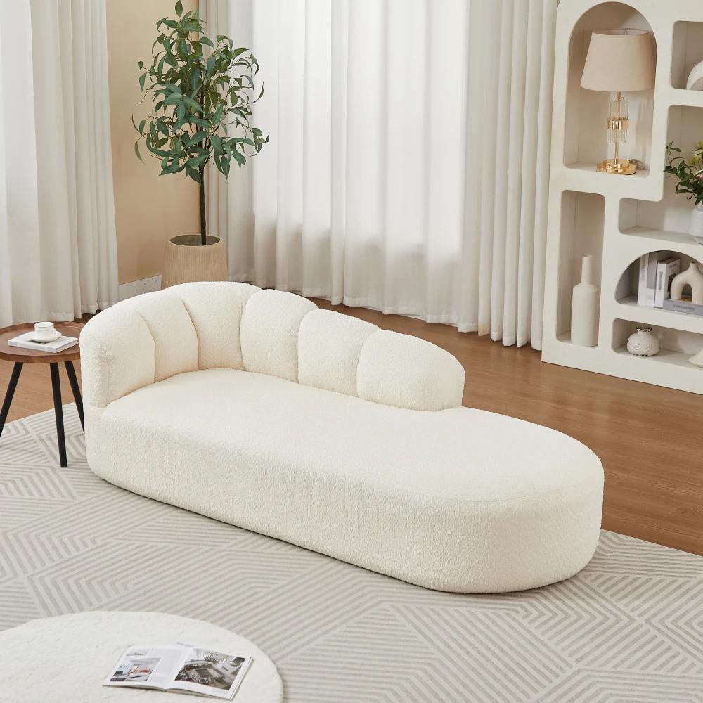 Chaiselongue - Moderne Relaxliege - Wellenförmige Rückenlehne - Chenillebezug - Weicher Sitzkomfort - Beige