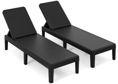Costway Outdoor Chaise Lounger Chair with Waterproof Rattan Textured PP Surface Set of 2-Black