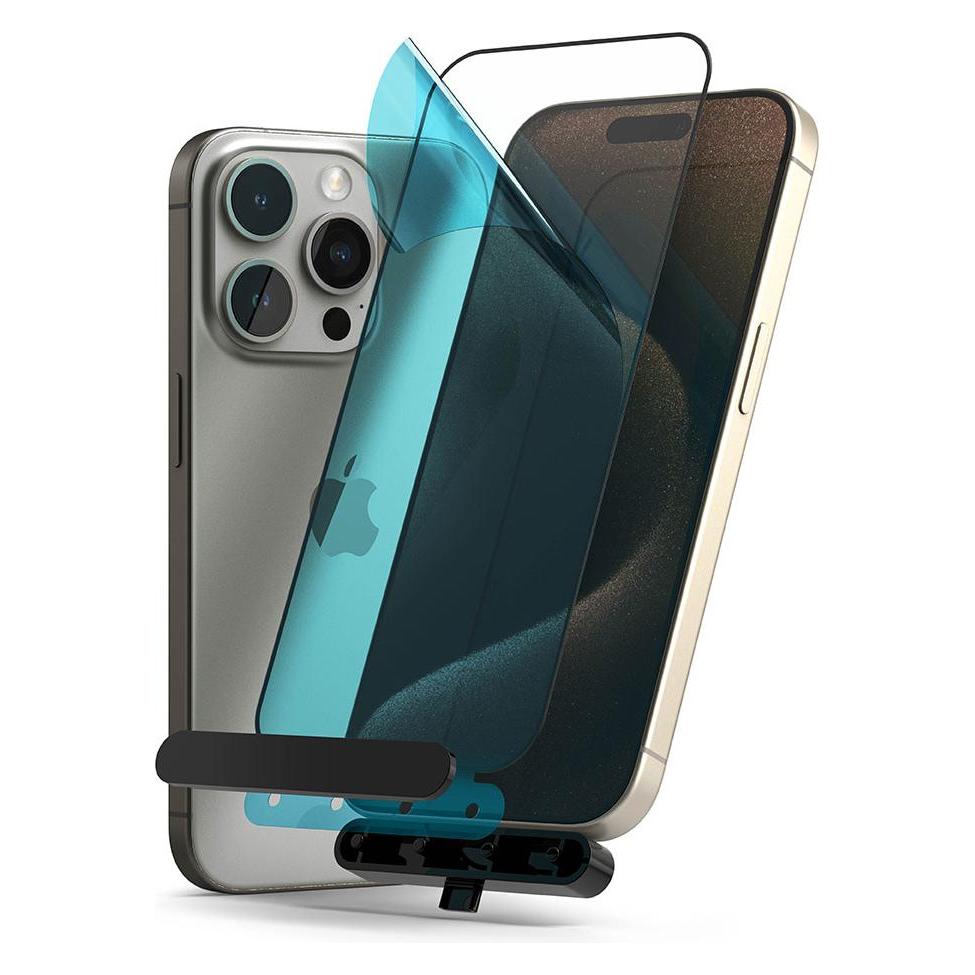 Ringke iPhone 15 Pro Screen Protector Premium Tempered Glass 9H with installation jig Transparent (Apple iPhone 15 Pro) (G4AS115)