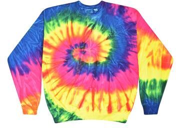 Tie-Dye H8150 Tie Dye Crew Neck Fleece T-Shirt in Neon Rainbow size Small   Cotton/Polyester Blend 8100, T8100, H8100