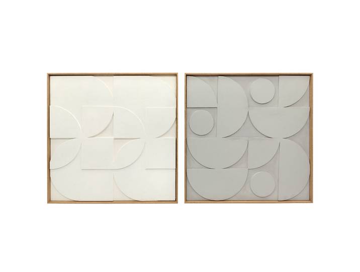 HOMCOM Lot de 2 tableaux abstraits 3D, décoration murale en bois géométrique, suspendu décor moderne pour salon, chambre à coucher, bureau, 80 x 80 cm, blanc