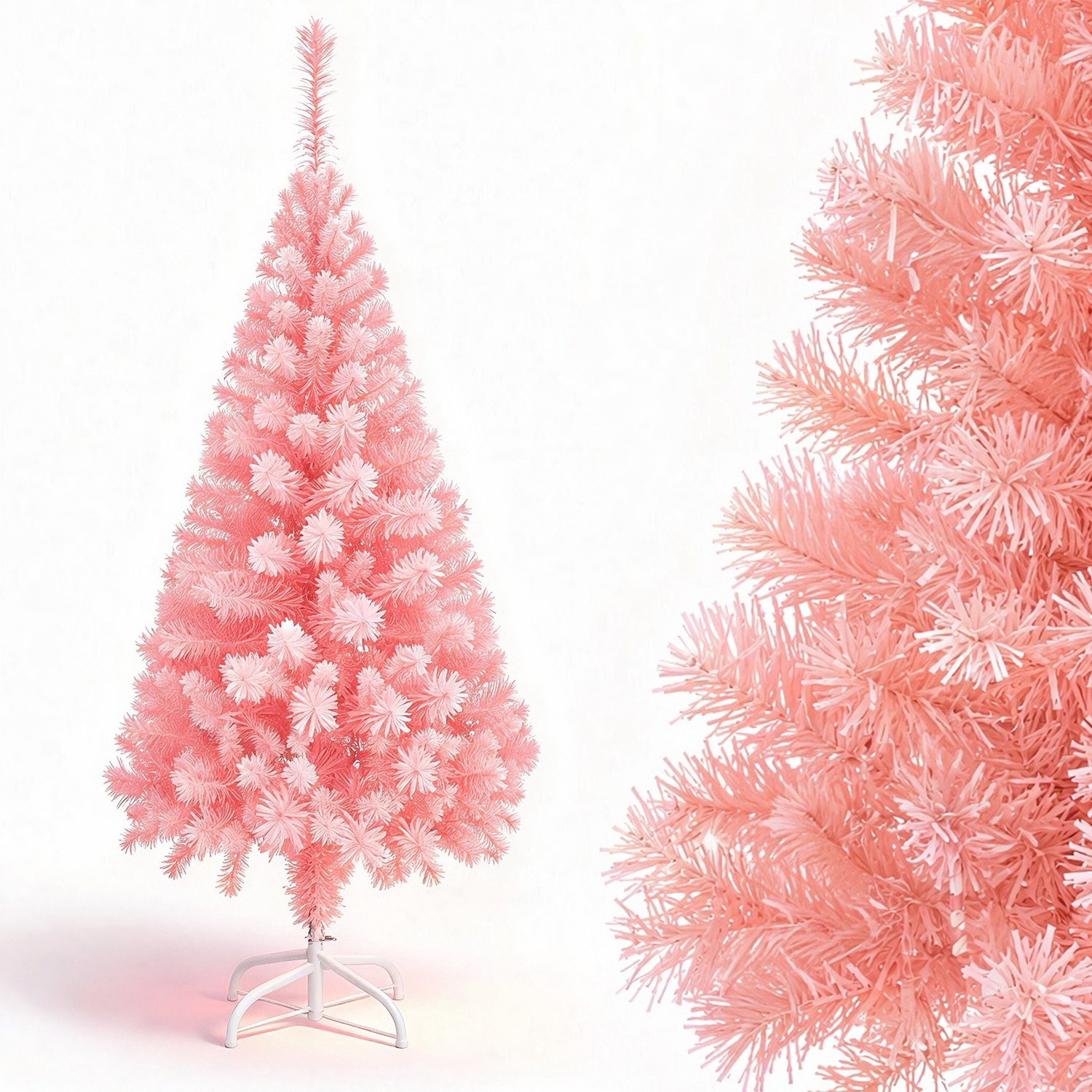 Roze kunstkerstboom van PVC met standaard, 210 cm