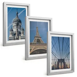 BILDER SET 3er Set - 20x30 cm Silberner Rahmen - Ansichten von Gebäuden aus Städten auf der ganzen Welt