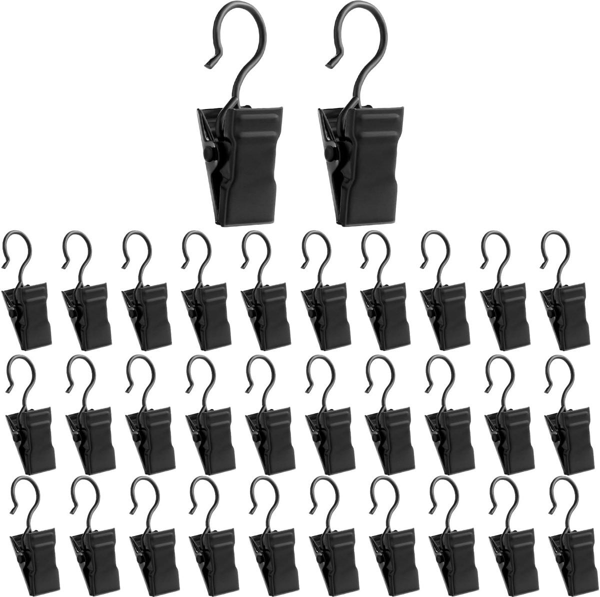 Dailygoods 100 stuks gordijnclips met haken, zwart roestvrij staal
