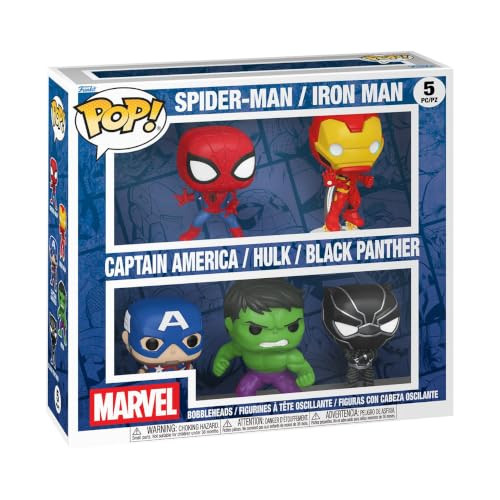 Funko Pop! Marvel Figuren Set: Spiderman, Iron Man, Captain America, Hulk en Black Panther