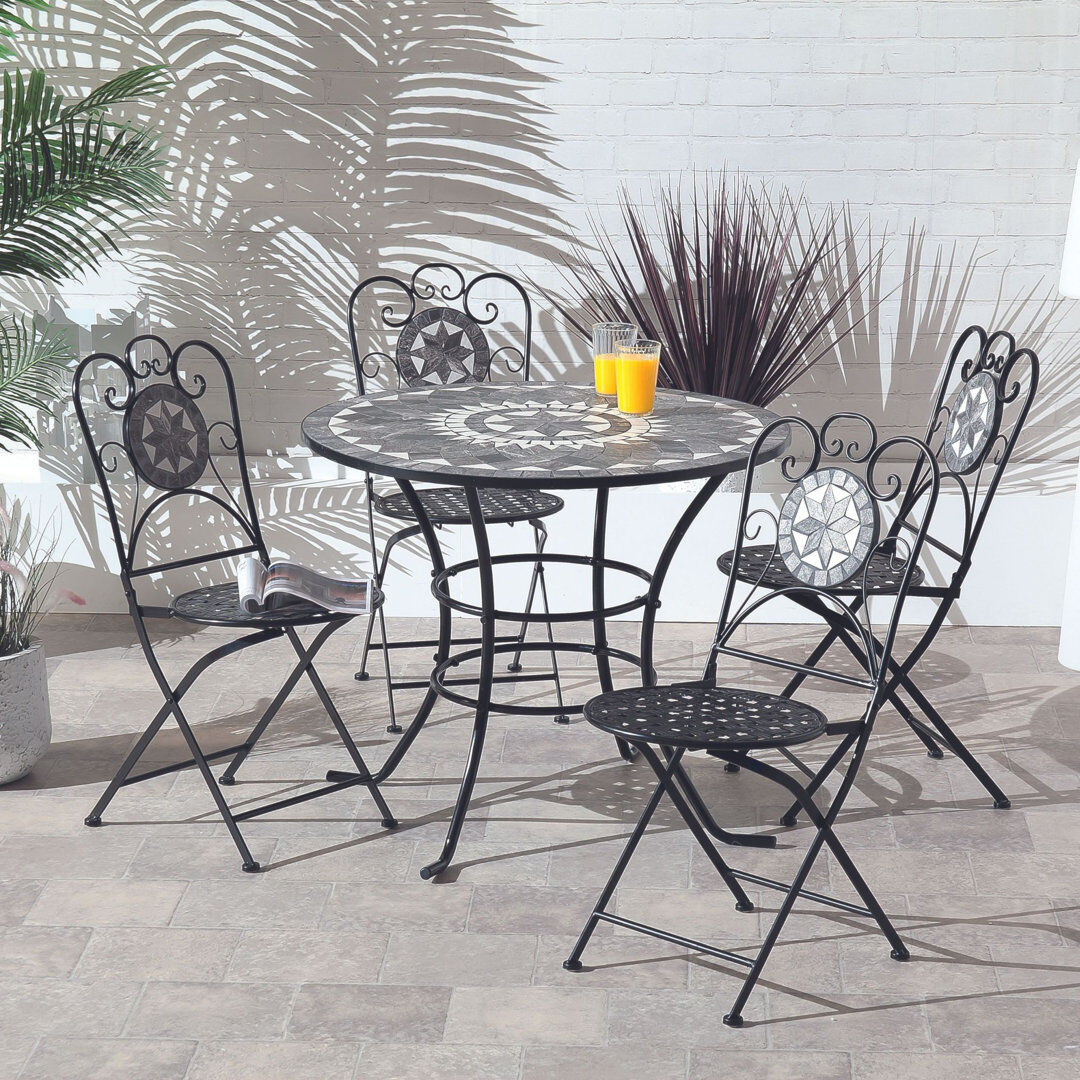 Marlow Home Co. Arlyss 4 - Person Steel Patio Dining Set Round Table Black 4