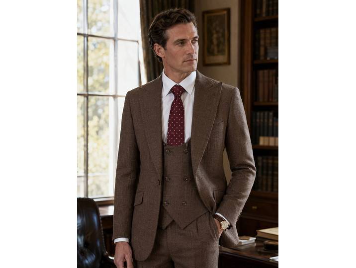 Costume Homme ST Cassy de Haute Qualité Marron 3 Pièces Coupe Slim pour Mariage, Cérémonie, Soirée et Bureau