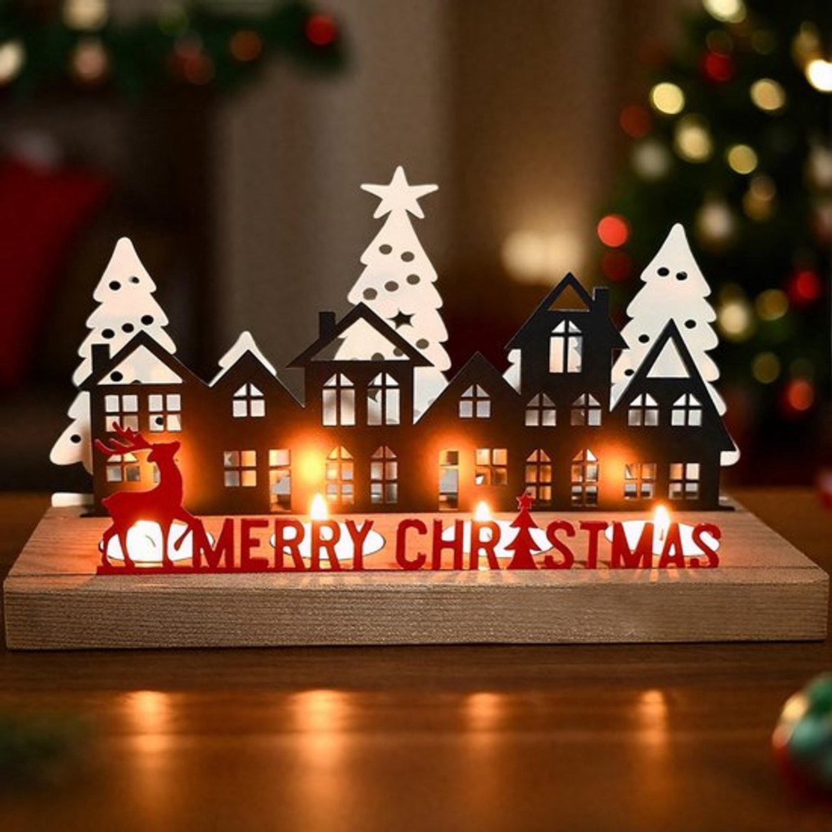 Advent Kaarsenstandaard met Houten Houder voor Tealights - Kerstdecoratie