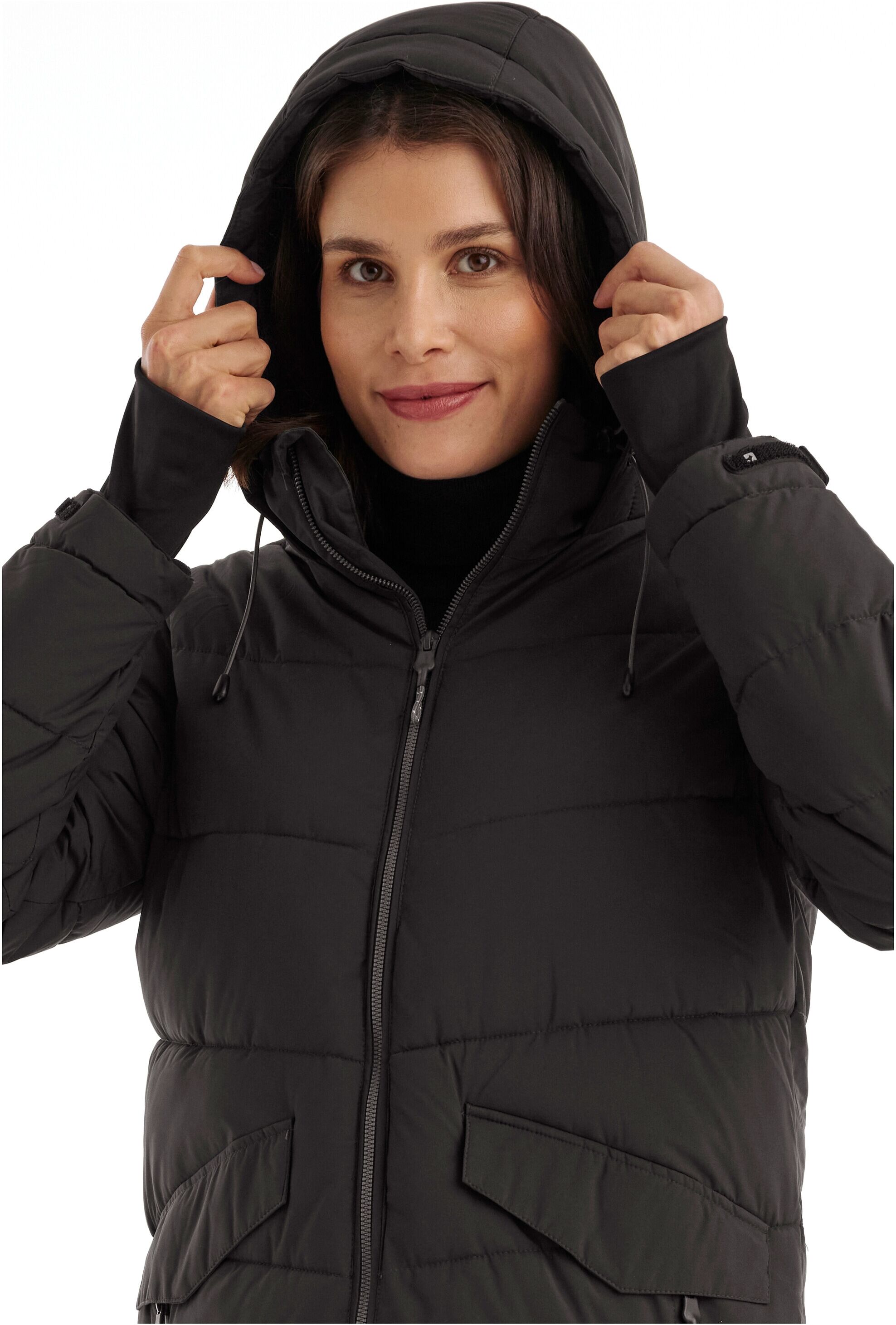 Steppmantel KILLTEC "KOW 62 WMN QLTD CT", Damen, Gr. 44, schwarz, Obermaterial: 100% Polyester.Futter: 100% Polyester.Füllung: 100% Polyester, Mäntel Steppmantel, Wasser- und windabweisender Mantel mit Teddyfell und viel Stauraum schwarz 44