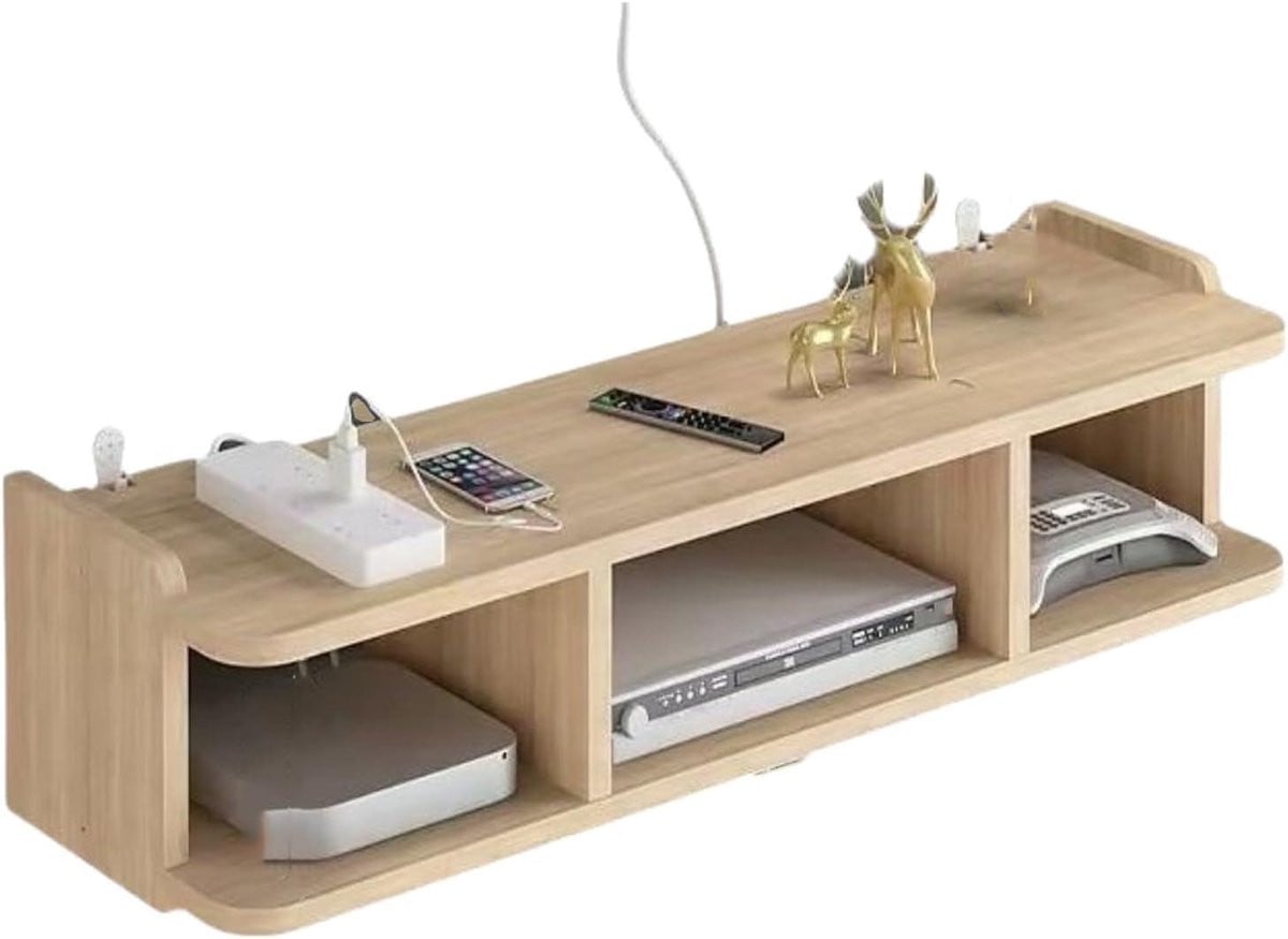 Zwevende TV Plank Wandrek met Kabelmanagement in Houtkleur