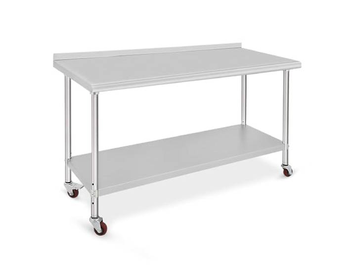 JOLLYTOP Küchenarbeitstisch Edelstahl Küchenarbeitsplatte 152x61x89 cm mit Rollen & Spritzschutz Küchentisch Gastro, Hotel, Haushalt, Rostfrei, Stabil, NSF