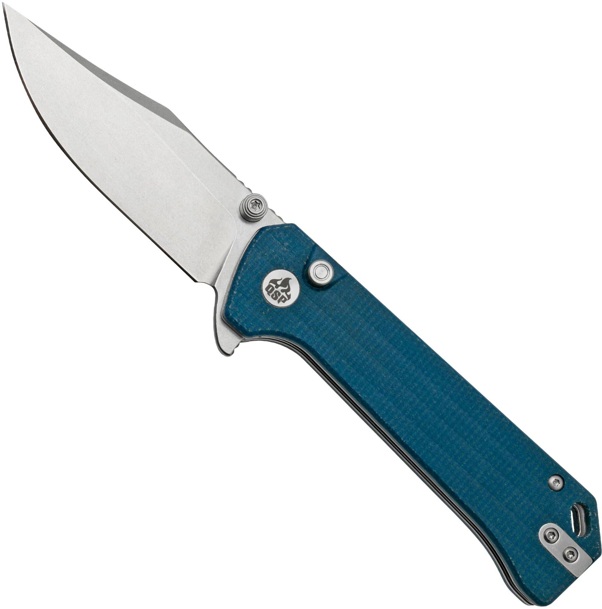 QSP Knife QSP Grebe QS147-B1, 14C28N Clippoint blue Micarta, coltello da tasca