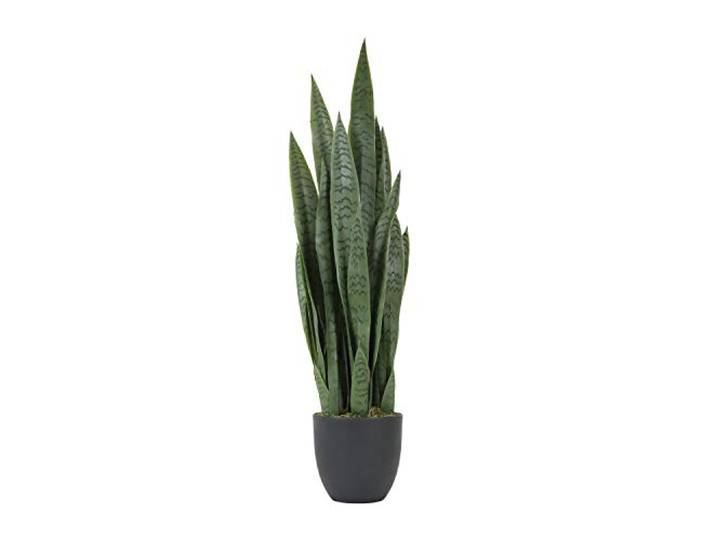 Worth Künstliche Schlangenpflanze für drinnen und draußen, 28 Dicke Blätter, lebensechte Kunstseidepflanze, Heimdekoration, Schwiegermutter, Zungenpflanze 88,9 cm, schwarzer Topf und 20 g trockenes