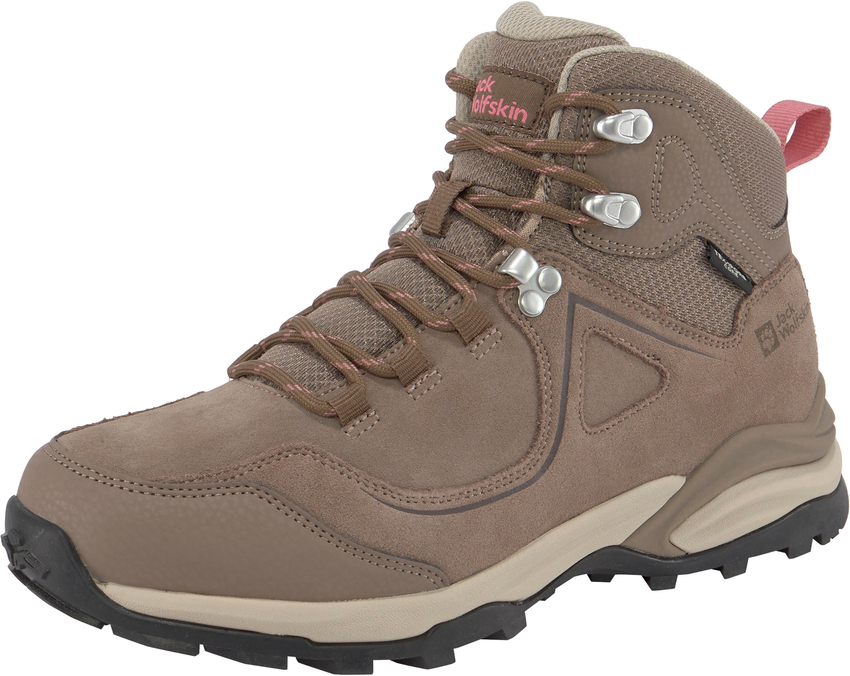 Wanderschuh JACK WOLFSKIN "SUNSET HIKE TEXAPORE MID W", Damen, Gr. 38, grau (sand), Leder, Textil, Schuhe Wanderschuh, Wasserdicht, Trekkingschuh sand 38