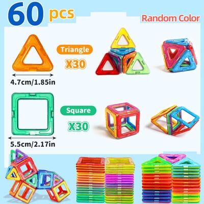 Tiny Tots Teens Trends Educational Magnet Toys, Medium Size Magnetic Building Blocks For Kids medium Size 60pcs