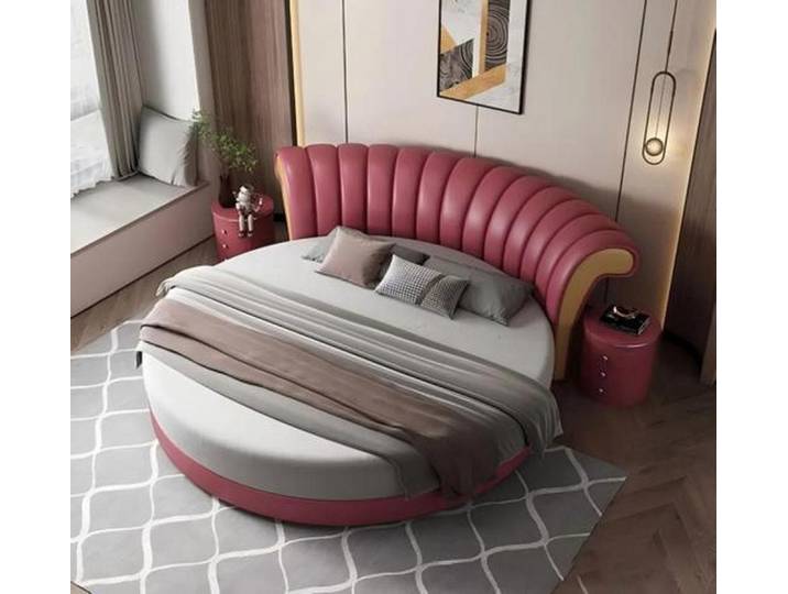 Xlmoebel Rundbett Rundes Lederbett in Rosa von XLMOEBEL mit modernem Design (Rundbett, 1-tlg., Rundes Lederbett), Made in Europa