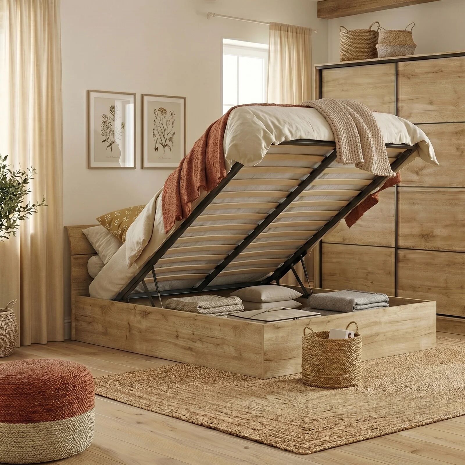 garneroarredamenti Letto 160x200cm matrimoniale contenitore moderno quercia Tamika