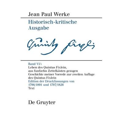Leben des Quintus Fixlein, aus funfzehn Zettelkästen gezogen, Gebundene Ausgabe von , De Gruyter, 978-3-484-10917-9