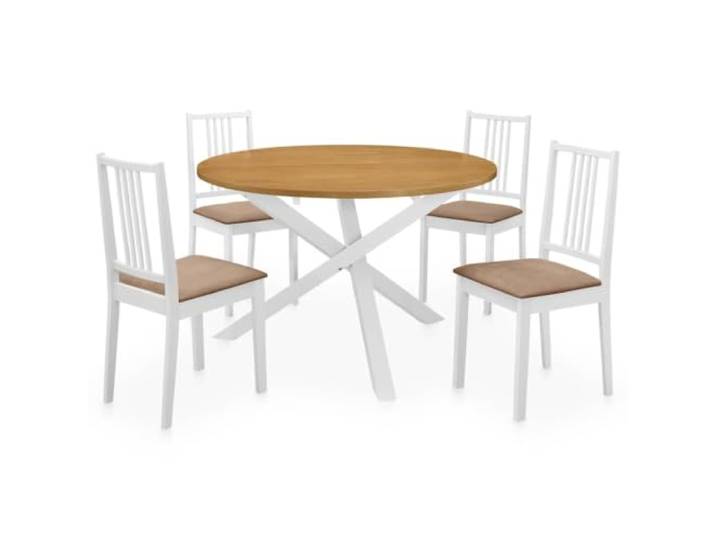 Xolmizyn 5-tlg. Essgruppe, Holztisch & 4 Stühle, Weiß, MDF-Platte, Design Massives Gummiholz, Mit weichem Sitzpolster, Stilvolles Design für Wohnräume