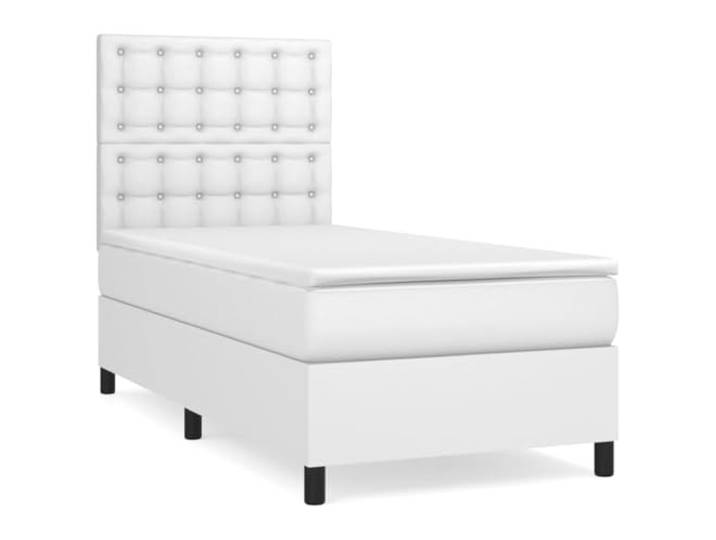 PUGYNBK Boxspringbett, 80 x 200 cm, mit Matratze, verstellbares Kopfteil Weißes Kunstleder, Taschenfedern, mittlere Härte, einfache Reinigung