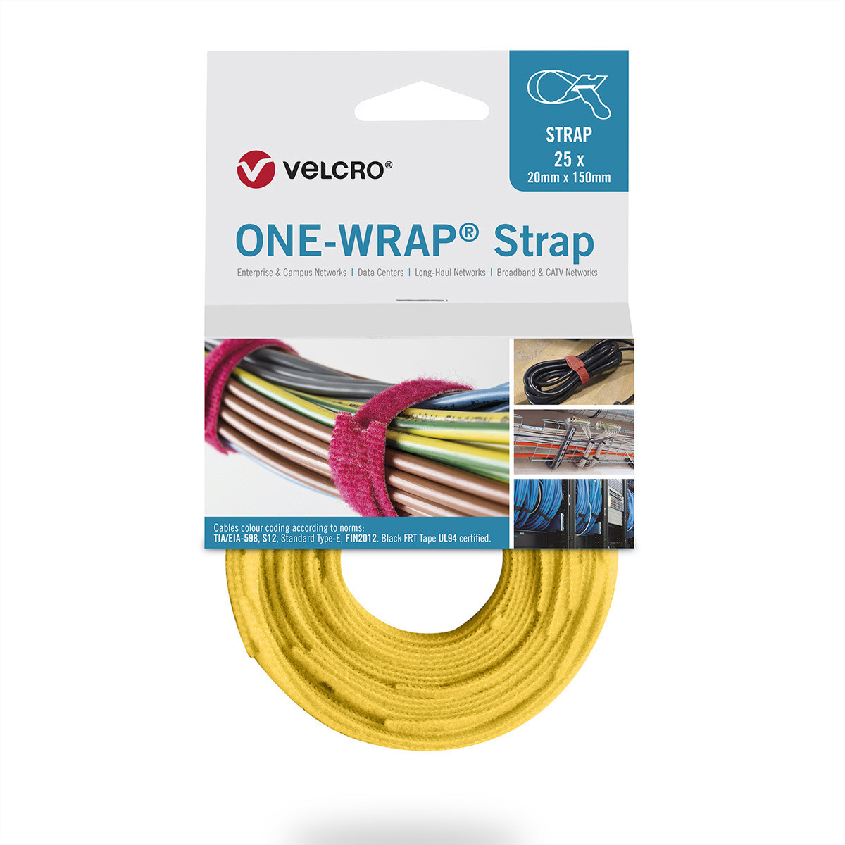 VELCRO One Wrap band, 25 stuks, geel, 13 mm x 200 mm