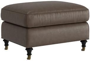 Maggie Leather Ottoman - Taupe Leather, Taupe Fossil - Ballard Designs