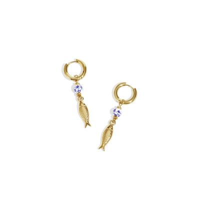 Paar Ohrhänger ADELIA´S "LIVAYA Ohrringe Ohrhänger mit Fischanhängern aus Edelstahl", Damen, Gr. Damen, Edelstahl, gold (goldfarben), Ohrringe, Fischanhänger mit sichtbarer Schuppenstruktur wirken stylisch
