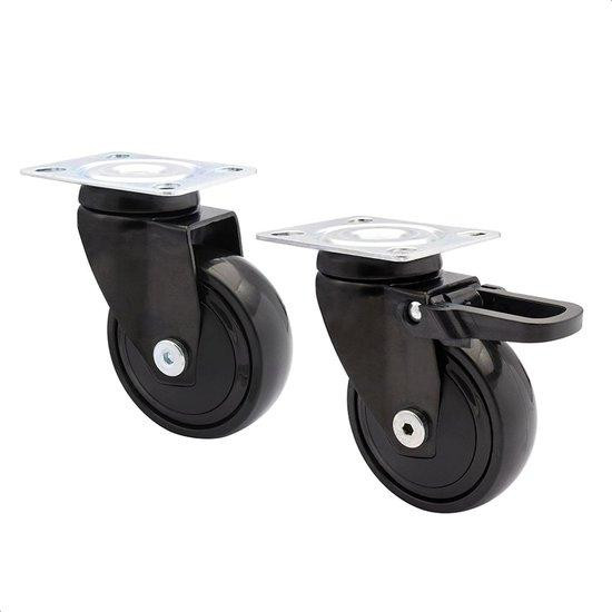 Wagner Design 3C Set van 2 meubelwielen - Zwart - 1 wiel met rem en 1 wiel zonder rem - Diameter: 75 mm - Draagvermogen: 75 kg per wiel