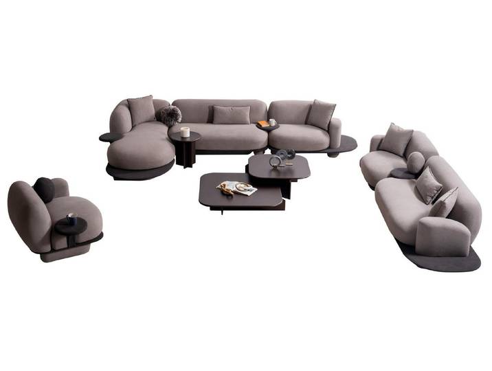 JVmoebel Sofa Graue Polstersitzgarnitur aus Textil mit Couchtisch, 5 Teile