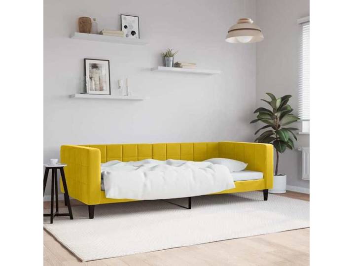 Soldes Flottants Lit simple 90x200cm Cadre de lit de repos classique sans matelas jaune 90x200cm velours