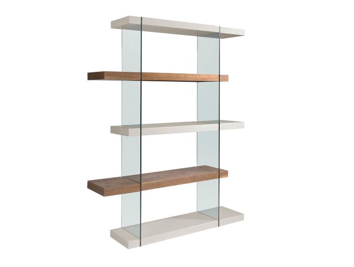 Angel Cerda Rechteckiges Regal, Nussbaum und Perlgrau, Angel Cerdá Modell 3025, Walnussfarben, Grau, Holzwerkstoff, Nachbildung,Nussbaum, Essen/Getränk, Rechteckig,Rechteckig, 140x180x33 cm, Wohnzimmer, Regal, Bücherregale