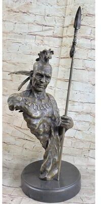 Bronzhaus Handmade Native American Indian Warrior Bronze Sculpture Statue Figurine Art