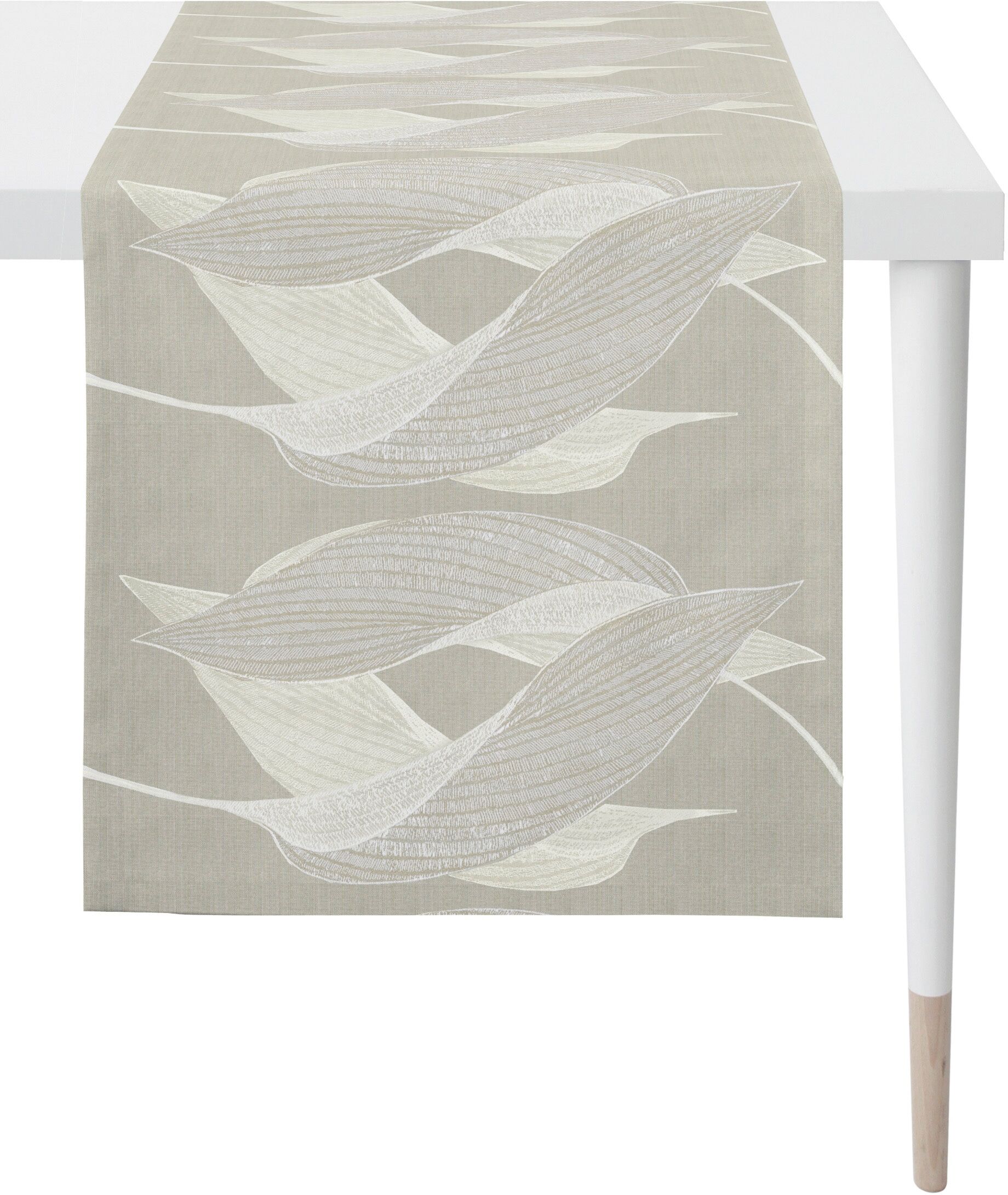 Tischläufer APELT "7312 LOFT STYLE", grau (taupe, weiß), B:48cm L:140cm, Polyester, Viskose, Tischdecken, Tischläufer, Jacquardgewebe taupe, weiß B/L: 48cm x 140cm, 1 Stk., rechteckig