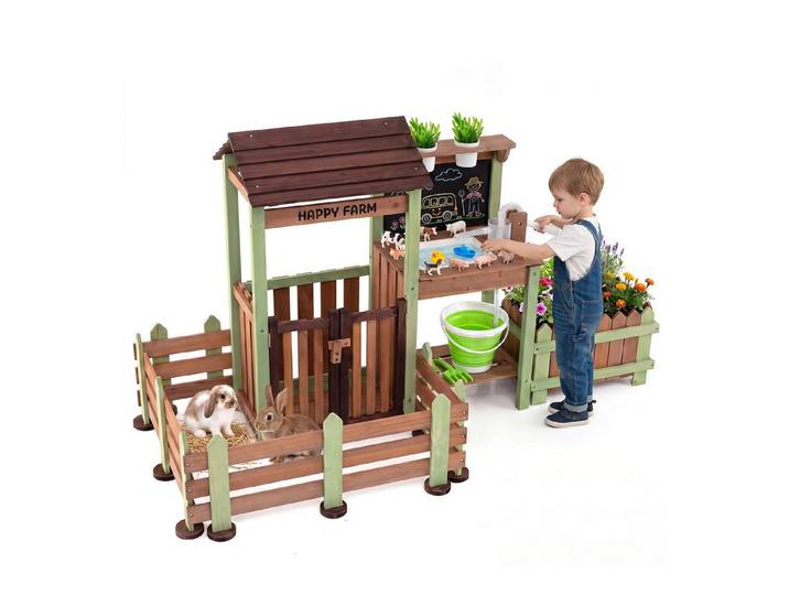 KOMFOTTEU Outdoor-Spielküche Matschküche Tannenholz, für Kinder ab 3 Jahren