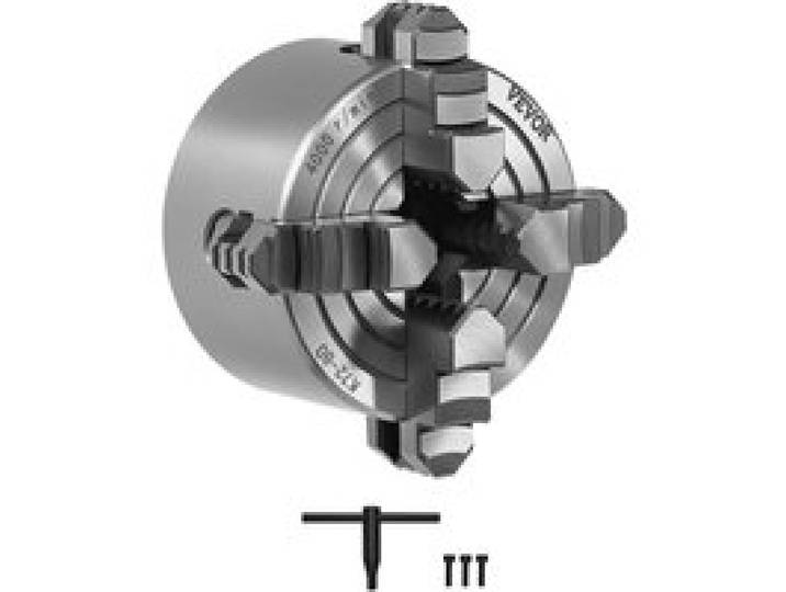 VEVOR 4-Backen-Drehfutter, 80 mm, Spannfutter, 5-80 mm Spannbereich mit T-Schlüssel-Befestigungsschrauben, umkehrbare Backen, HT300-Material, für Holz-Metall-Drehmaschine