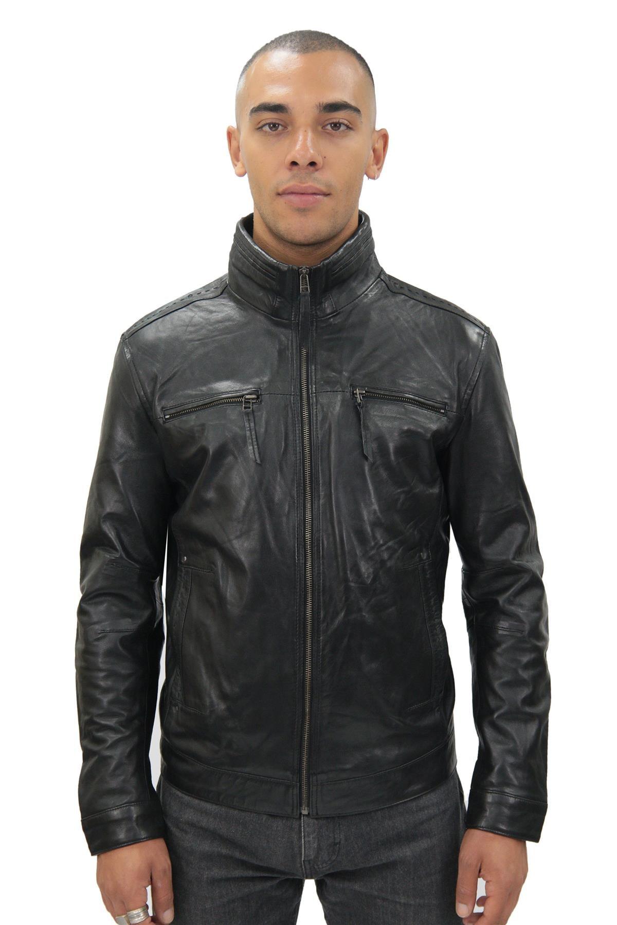 Heren klassiek leren bikerjack-Caracas