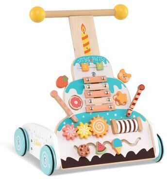 Costway Wooden Baby Walker with Adjustable Heights and Smooth Wheels-White