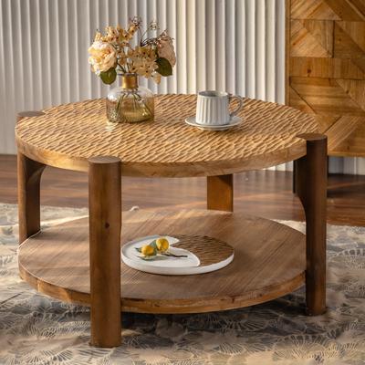 GDFStudio - Nolan Mid-Century Modern Round Solid Wood Coffee Table with 2-Tier Storage - Coffee Table