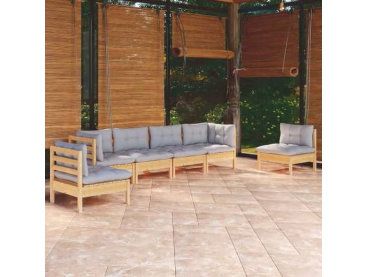WDGJJFECNMUEHI Pin massif modulable gris 70cm Salon de jardin 6 pcs avec coussins gris bois pin massif canapé modulable extérieur résistant 110kg