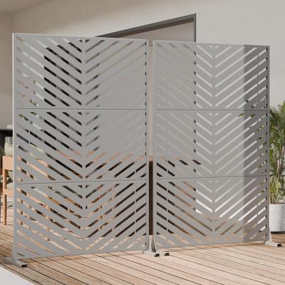 Lirago Outdoor Privacy Screen 2-Panel Chevron Metal Privacy Fence with Wind-Resistant Base Durable Decorative Divider